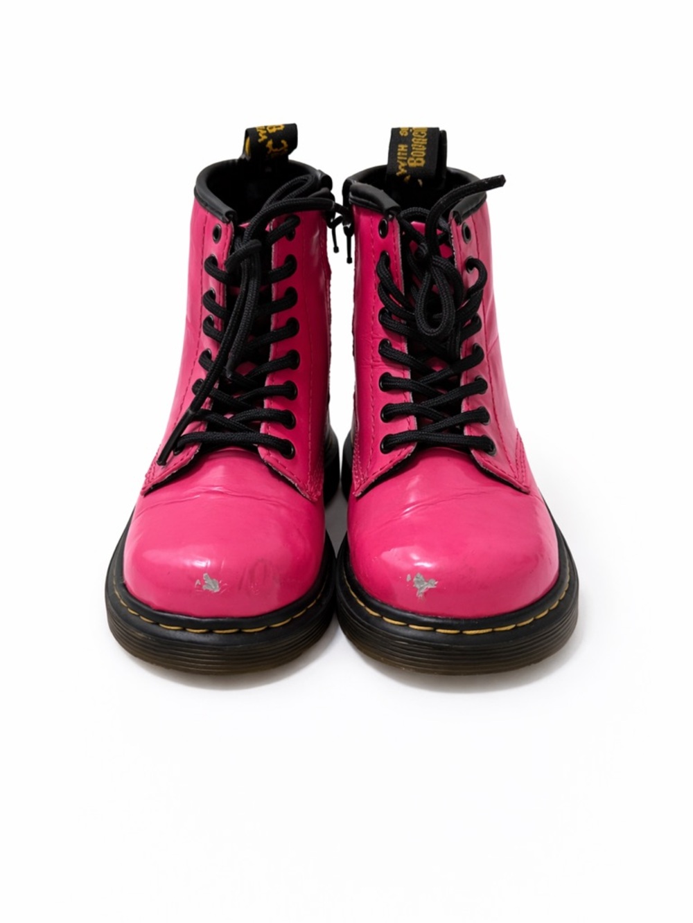 Dr. Martens Hot Pink Leather Lace-Up Boots with Black Laces